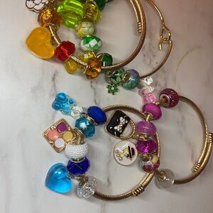 Colorful Charm Bracelets with Heart Accents
